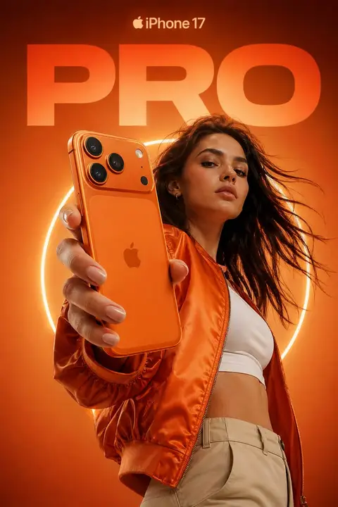 Resultado do prompt: Smartphone Pro Laranja em Campanha