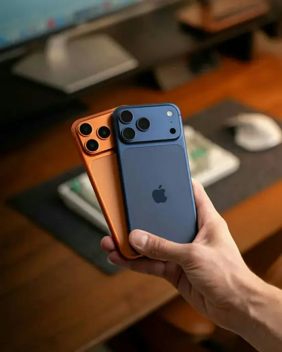Resultado do prompt: Smartphones em Cores Azul e Laranja